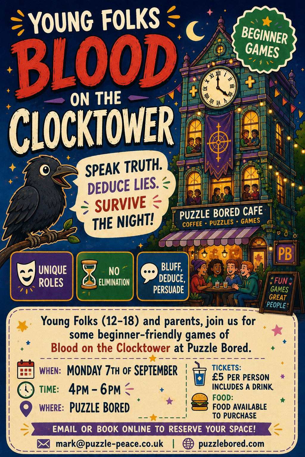 Young Folks ' Blood on the Clocktower' - Monday 7th September at 4pm