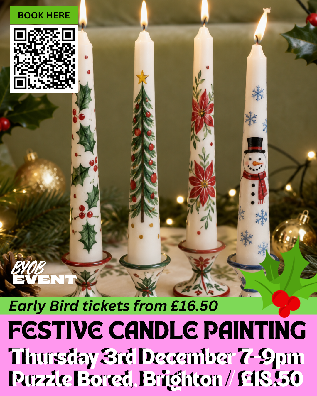 Festive Candle Paining Workshop - Thursday 3rd December at 7pm