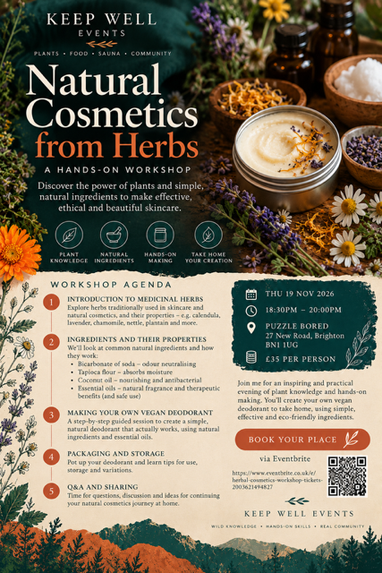 'Natural Cosmetics from Herbs' Making Workshop - Thursday 19th November at 6.30pm