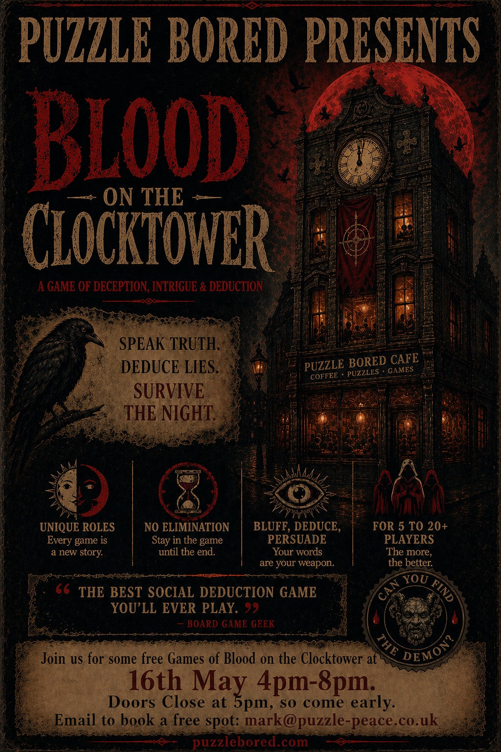Blood on the Clocktower - Saturday 16th May at 4pm