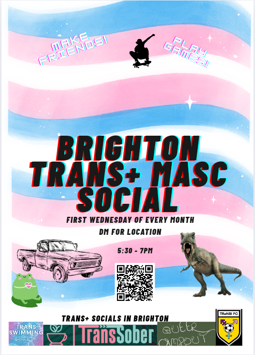 Brighton Trans + Masc Social - Wednesday 1st July from 5.30pm